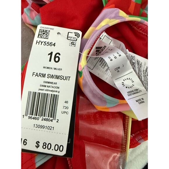 NWT Adidas x Farm Rio Pearl Citrine One Piece Swim Bathing Suit Women's Size 16 - Picture 6 of 6